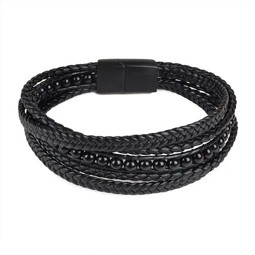 Браслет 161 M черный глянец натуральная кожа