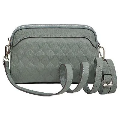 Сумка женская GH-6061 сер/зеленая натуральная кожа